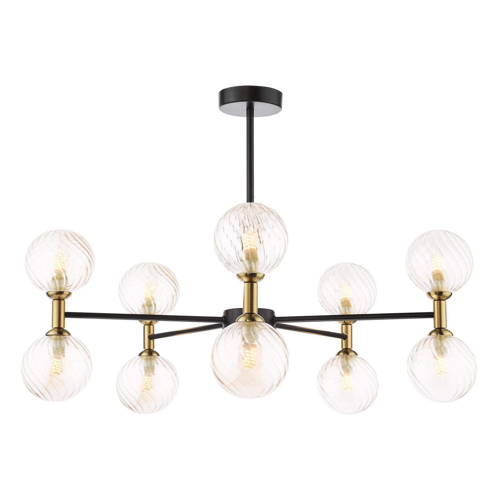 TAK2354-25 Takara 10 Light Semi-Flush Matt Black and Bronze With Twisted Amber Glass