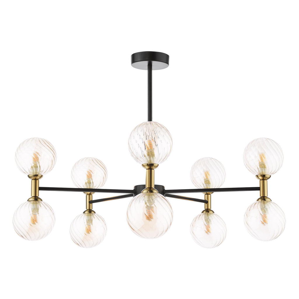 TAK2354-25 Takara 10 Light Semi-Flush Matt Black and Bronze With Twisted Amber Glass