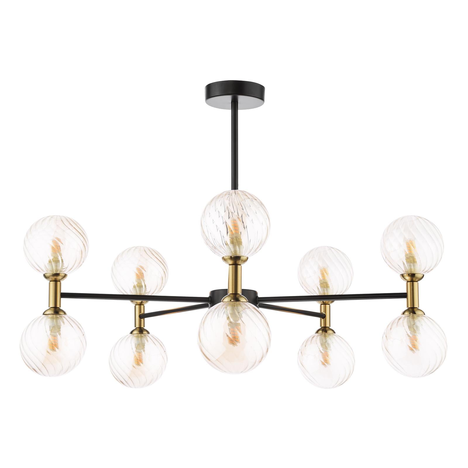 TAK2354-25 Takara 10 Light Semi-Flush Matt Black and Bronze With Twisted Amber Glass