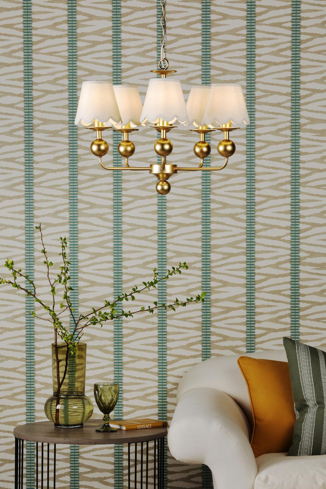 TIL0535-NER262 Tilda 5 Light Pendant Satin Gold With Shade