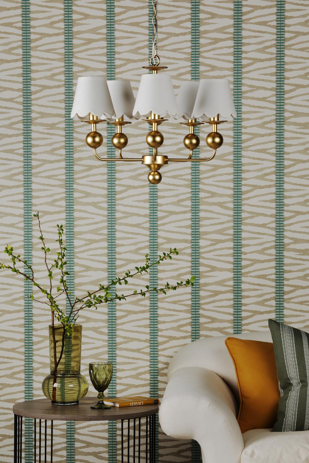 TIL0535-NER262 Tilda 5 Light Pendant Satin Gold With Shade