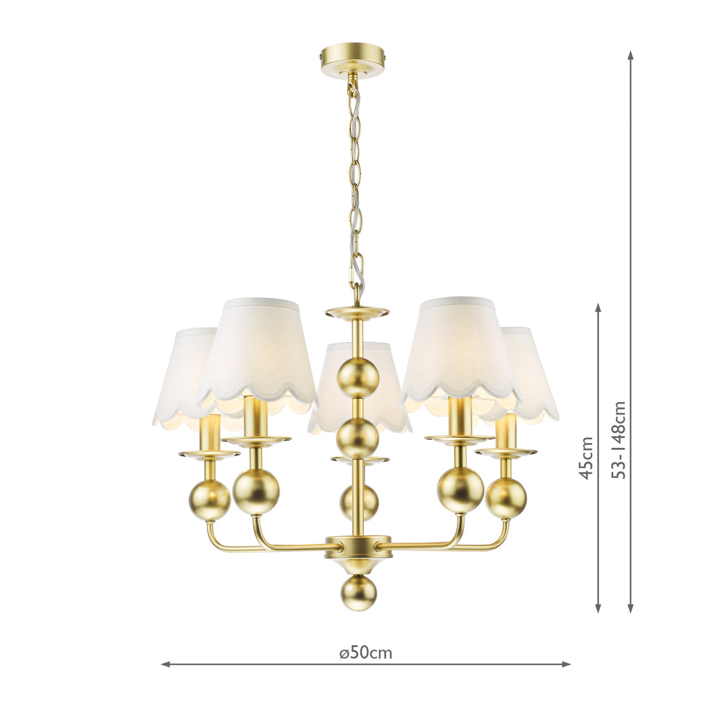 TIL0535-NER262 Tilda 5 Light Pendant Satin Gold With Shade