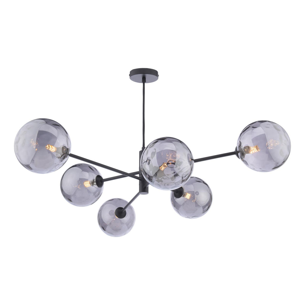 VIG0622-10 Vignette 6 Light Pendant Matt Black With Smoked Dimpled Glass