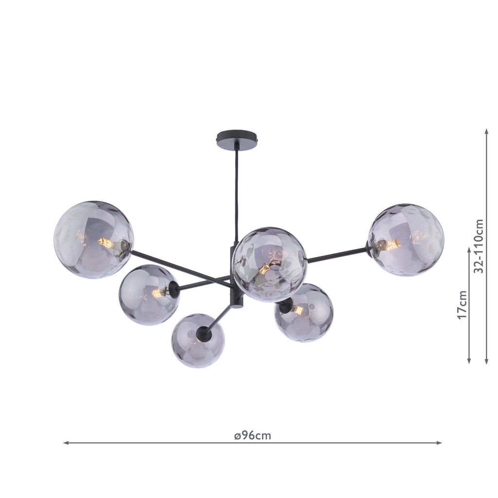 VIG0622-10 Vignette 6 Light Pendant Matt Black With Smoked Dimpled Glass