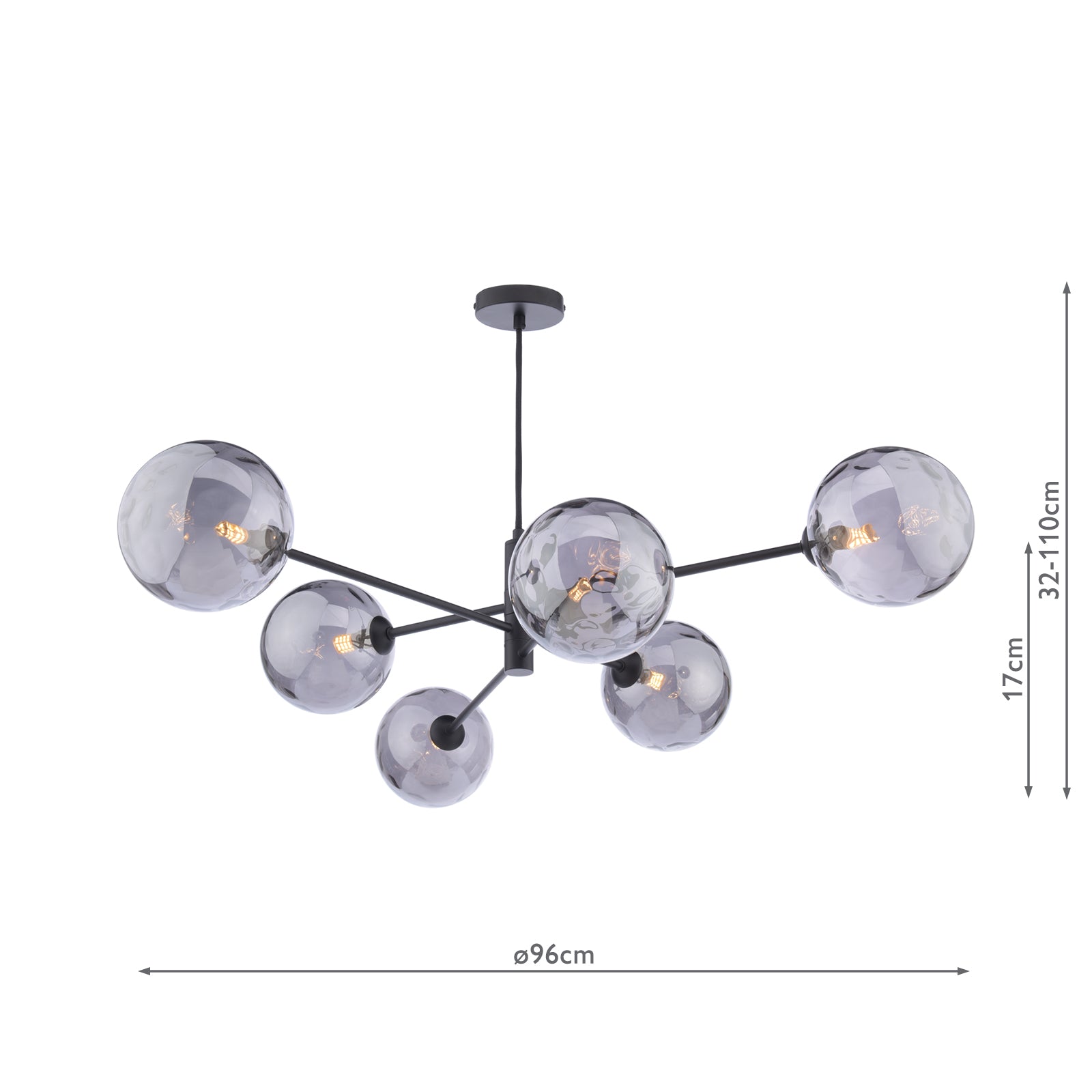 VIG0622-10 Vignette 6 Light Pendant Matt Black With Smoked Dimpled Glass
