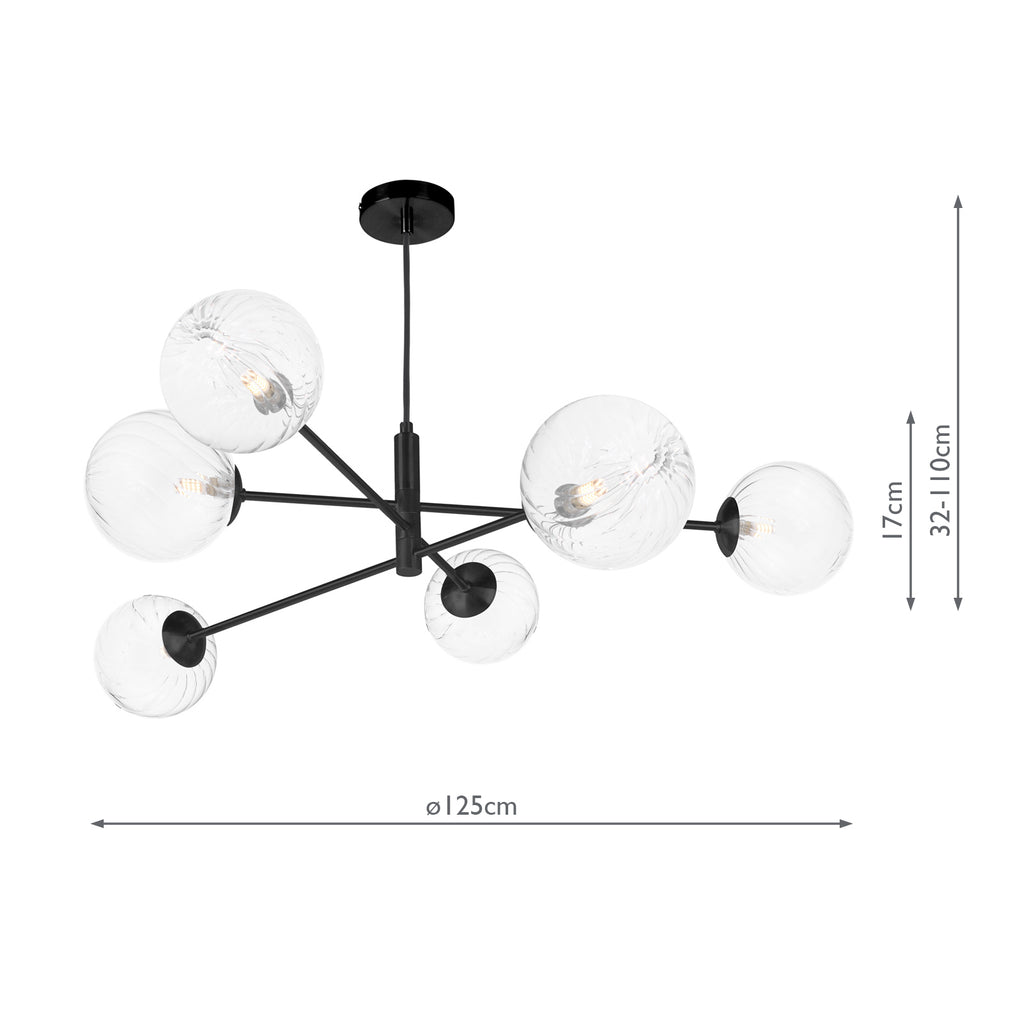 VIG0622-22 Vignette 6 Light Pendant Matt Black With Closed Glass