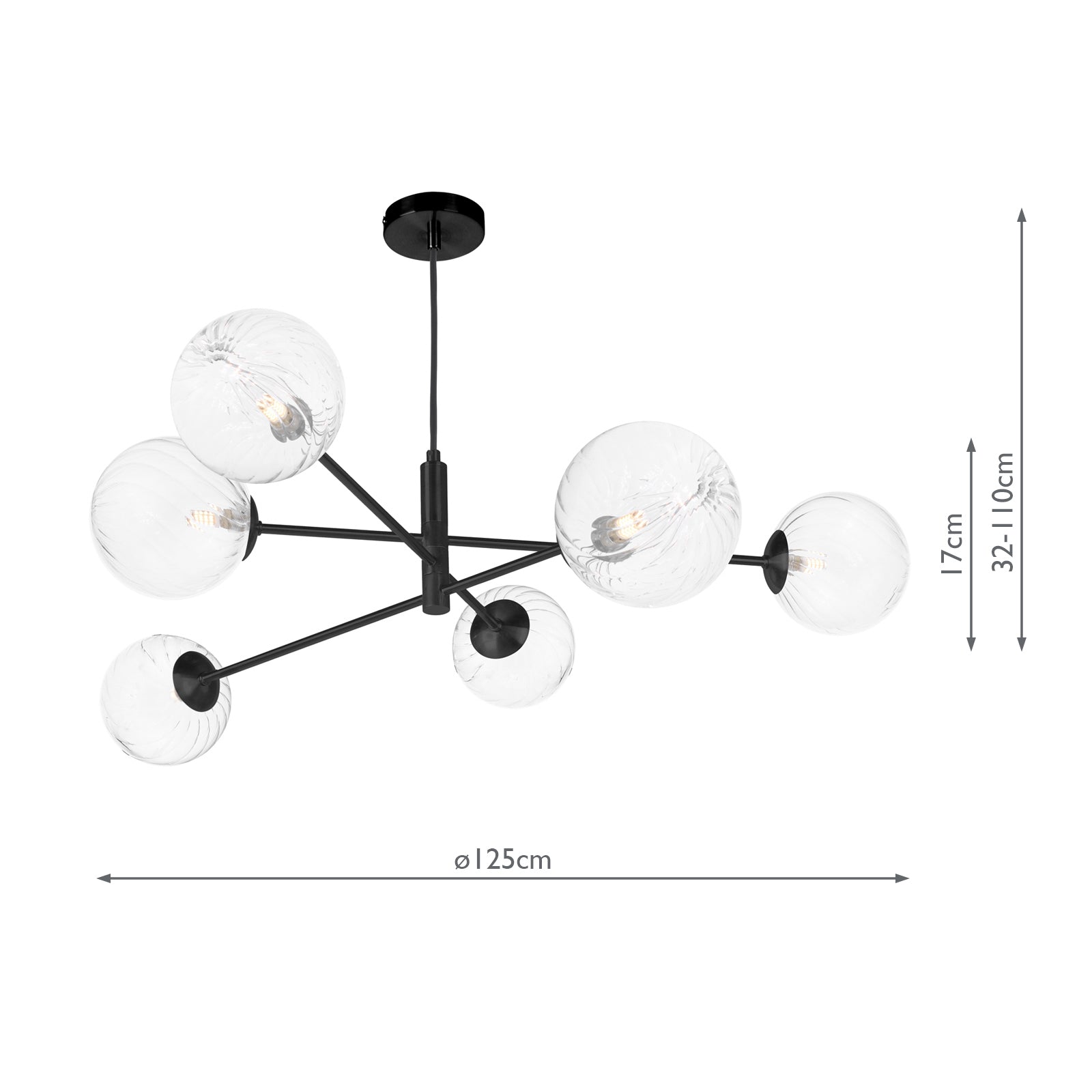 VIG0622-22 Vignette 6 Light Pendant Matt Black With Closed Glass