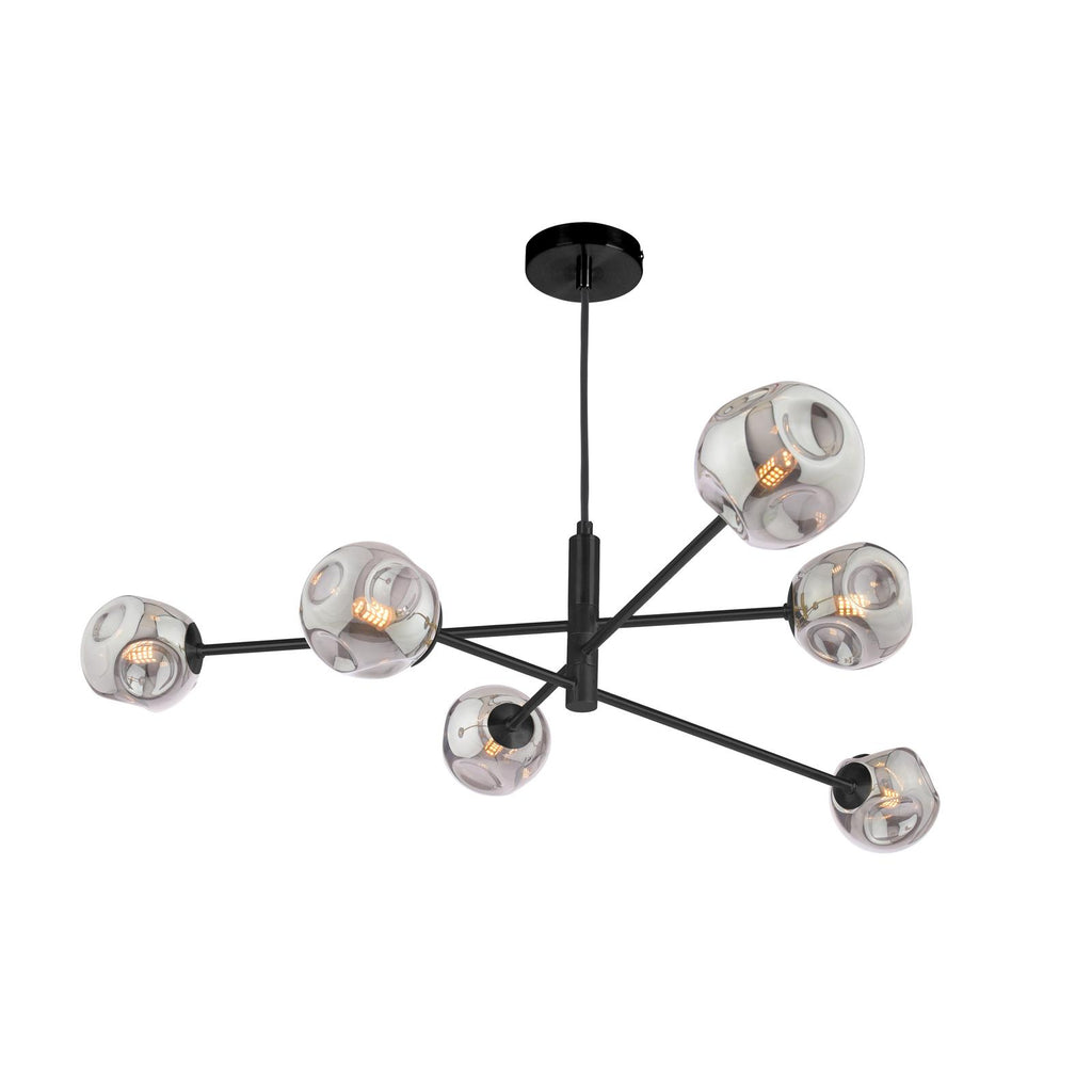 VIG0622-28 Vignette 6 Light Pendant Matt Black With Closed Organic Smoked Glass