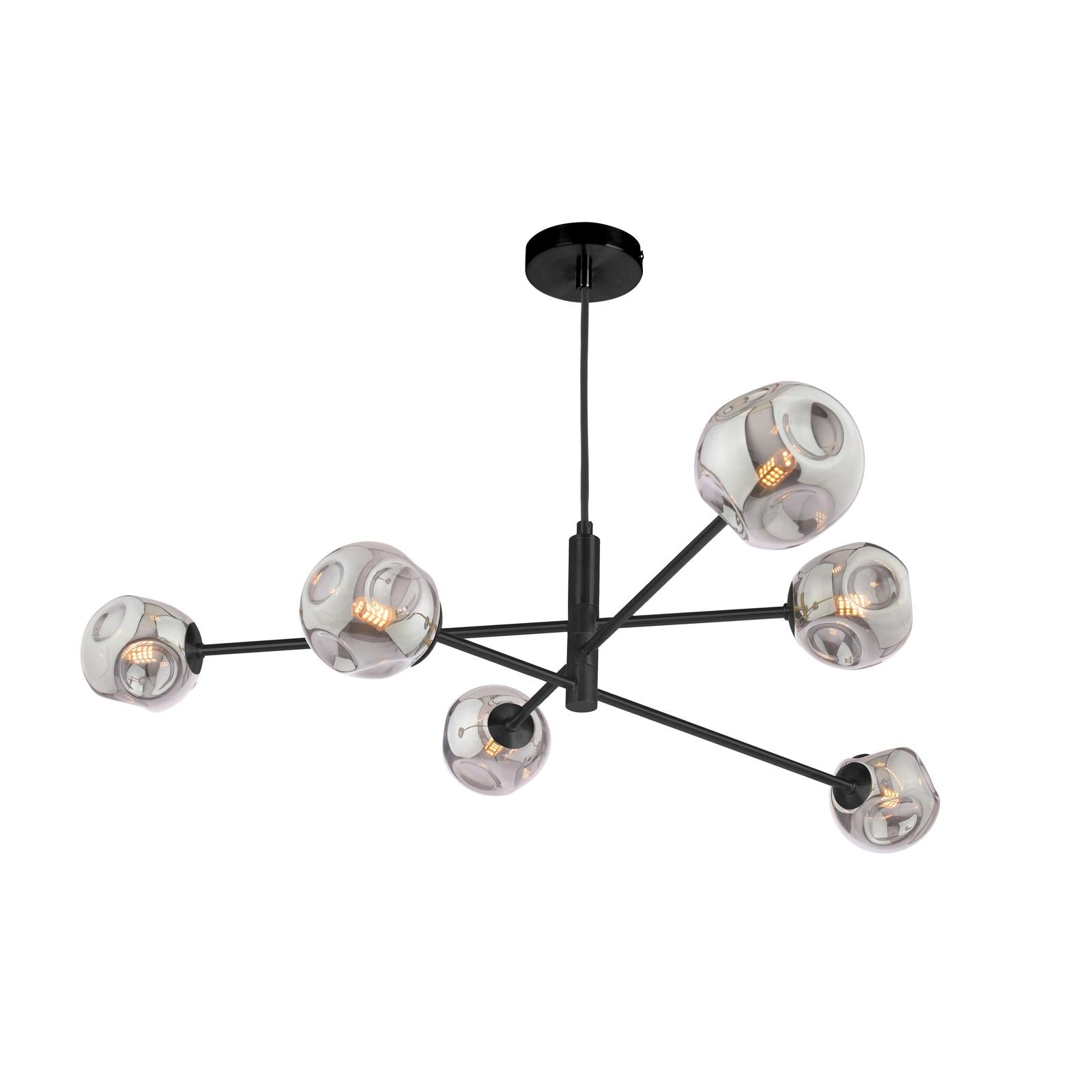 VIG0622-28 Vignette 6 Light Pendant Matt Black With Closed Organic Smoked Glass