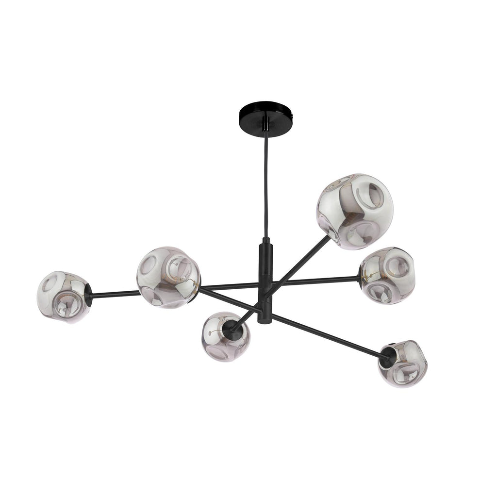 VIG0622-28 Vignette 6 Light Pendant Matt Black With Closed Organic Smoked Glass