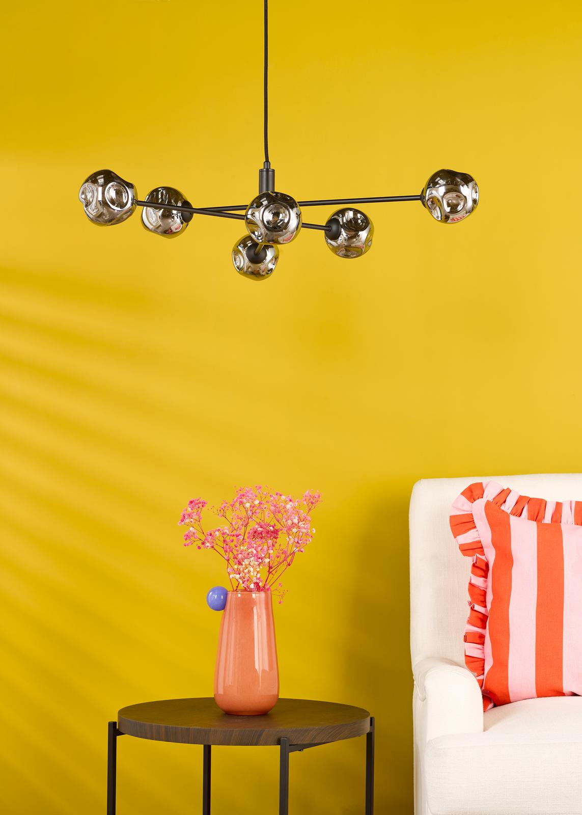 VIG0622-28 Vignette 6 Light Pendant Matt Black With Closed Organic Smoked Glass