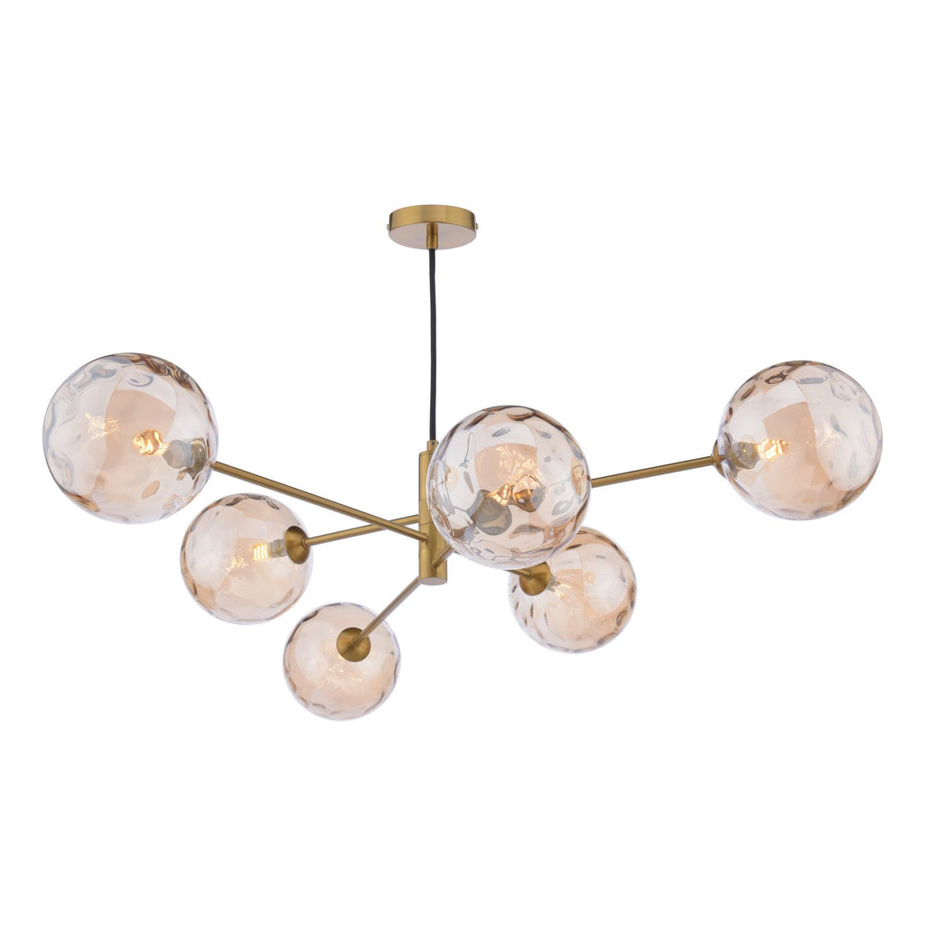VIG0645-11 Vignette 6 Light Pendant Aged Brass With Amber Dimpled Glass