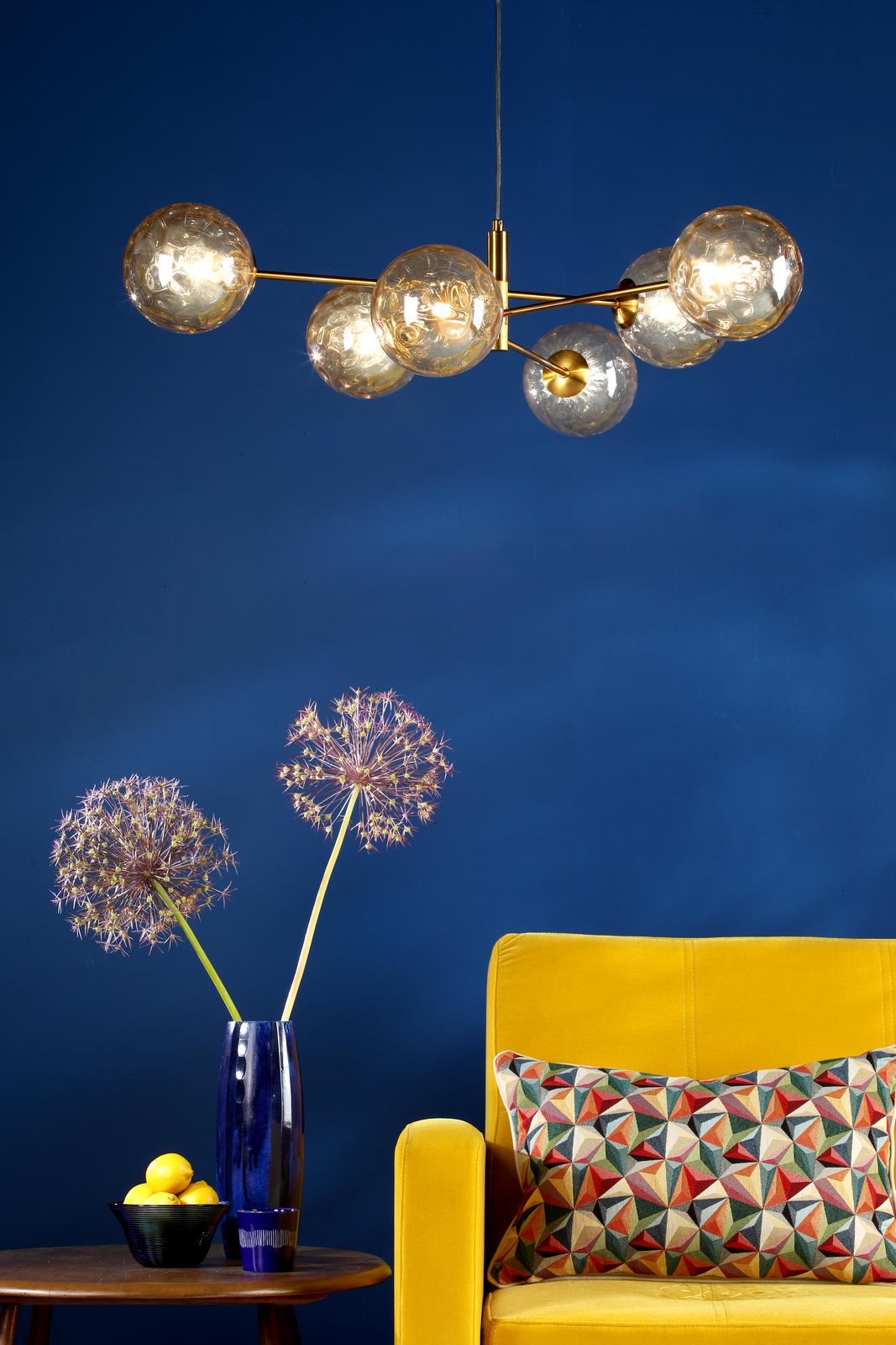 VIG0645-11 Vignette 6 Light Pendant Aged Brass With Amber Dimpled Glass