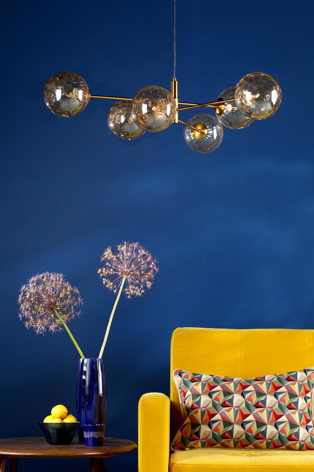 VIG0645-11 Vignette 6 Light Pendant Aged Brass With Amber Dimpled Glass