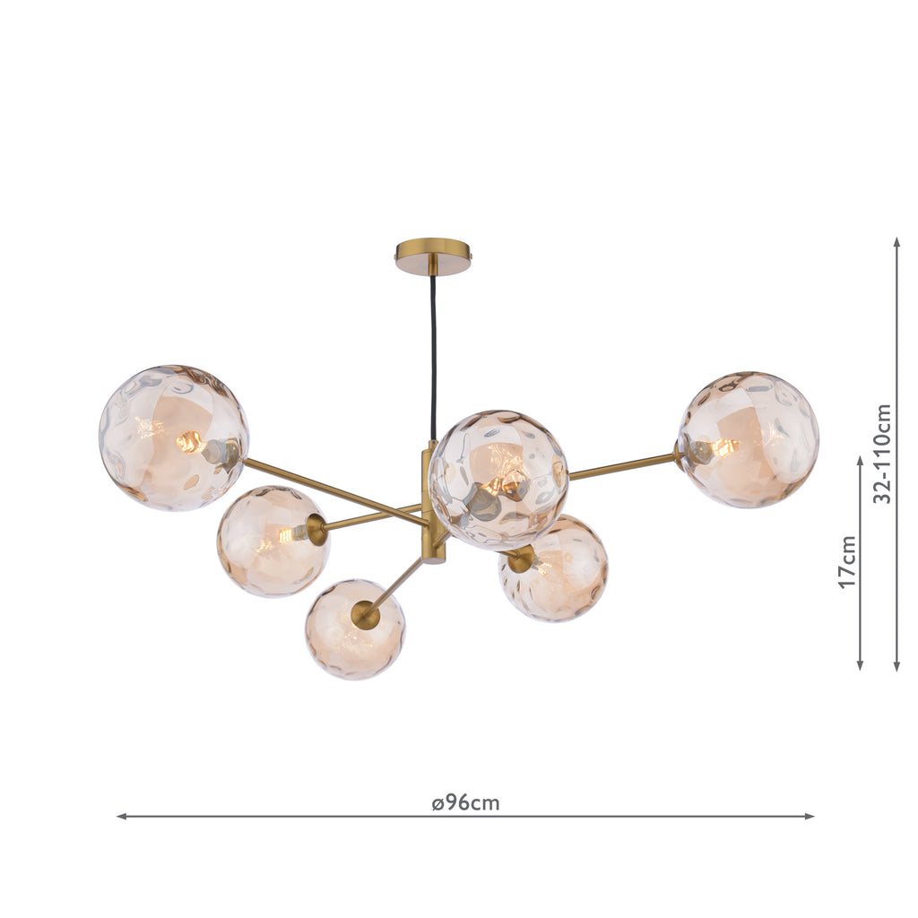 VIG0645-11 Vignette 6 Light Pendant Aged Brass With Amber Dimpled Glass