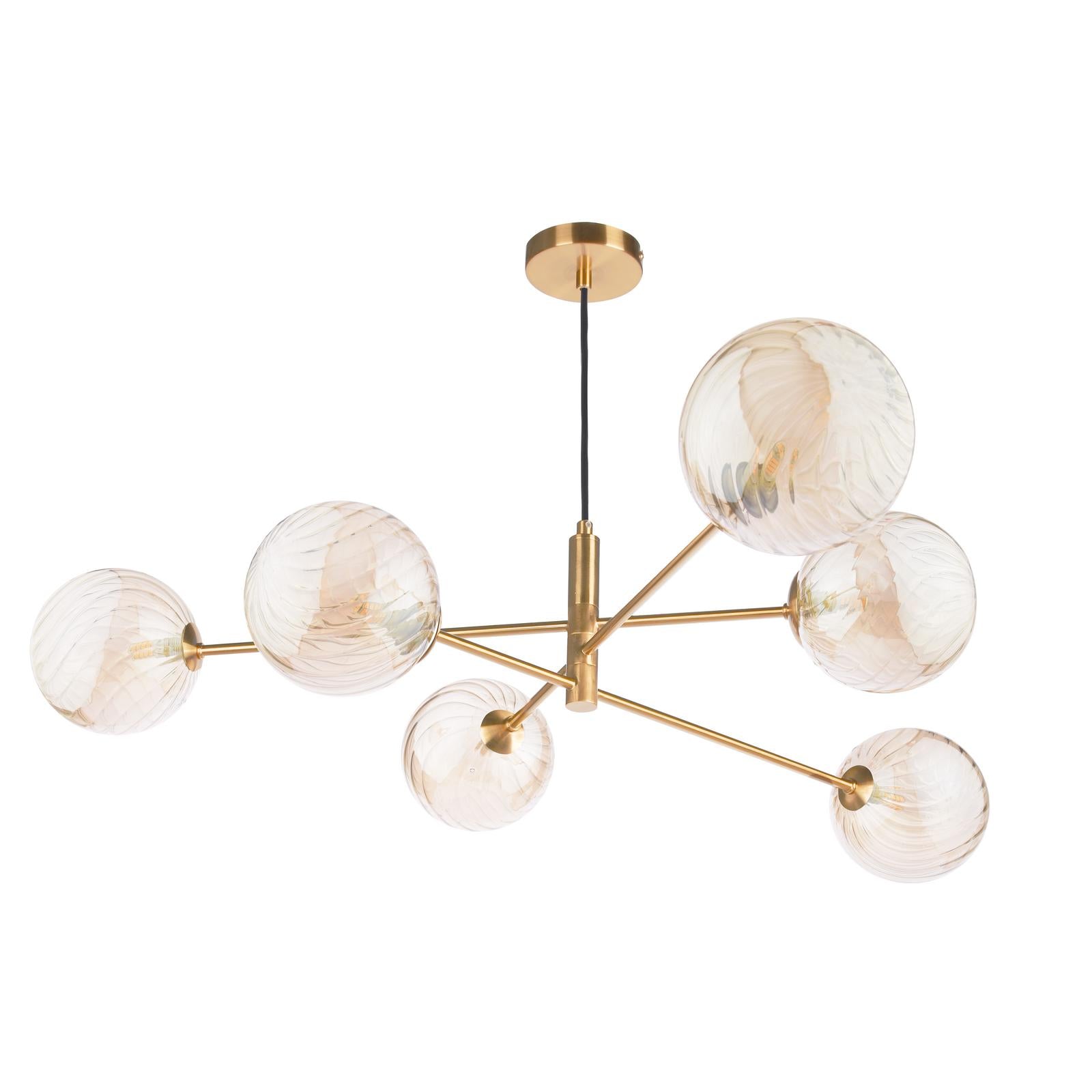 VIG0645-26 Vignette 6 Light Pendant Aged Brass With Twisted Amber Glass