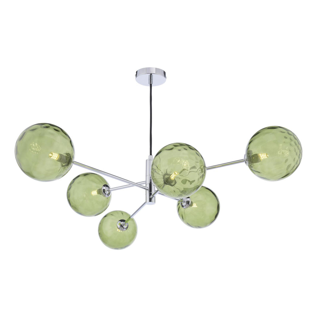 VIG0650-14 Vignette 6 Light Pendant Polished Chrome With Green Dimpled Glass