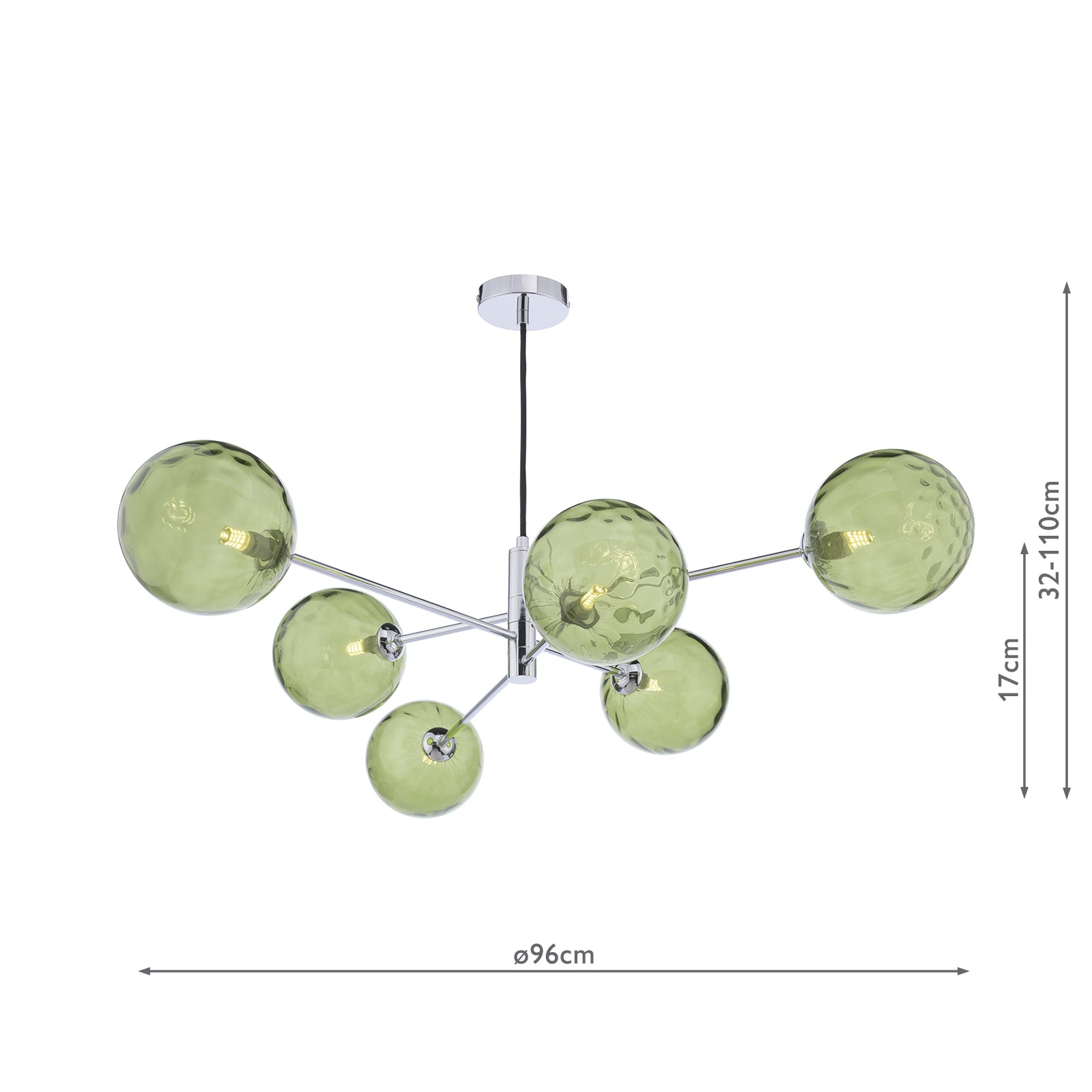 VIG0650-14 Vignette 6 Light Pendant Polished Chrome With Green Dimpled Glass
