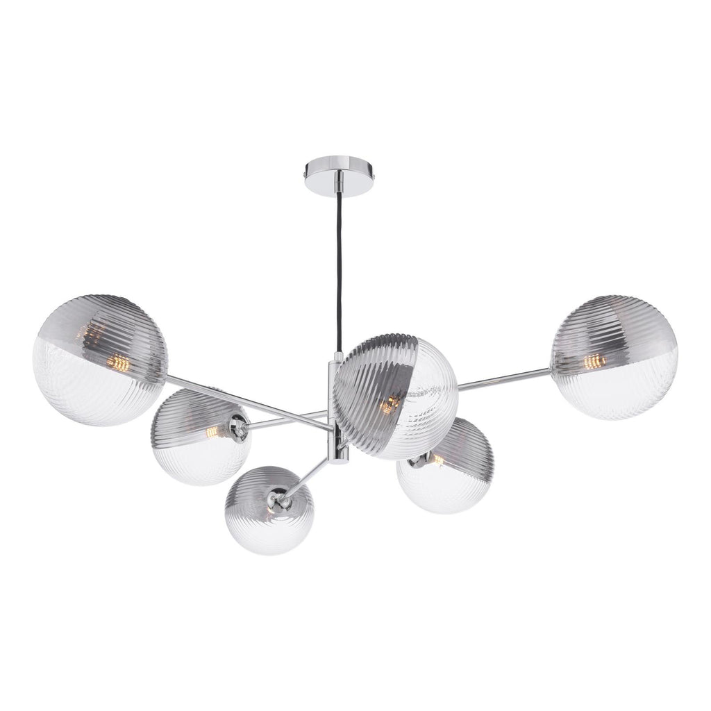 VIG0650-19 Vignette 6 Light Pendant Polished Chrome With Smoked/Clear Ribbed Glass