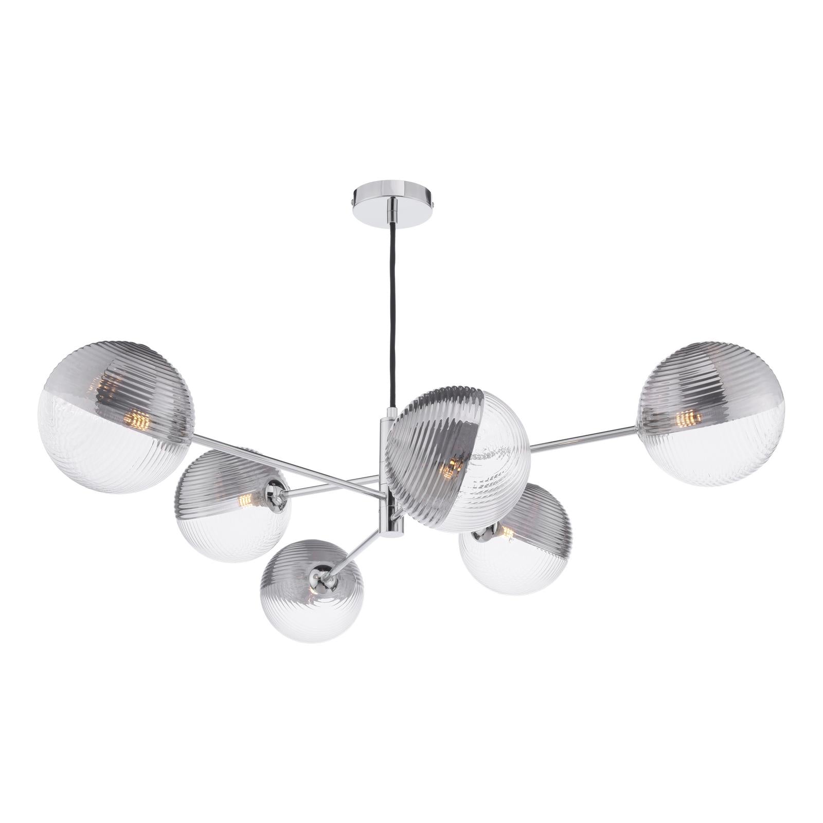 VIG0650-19 Vignette 6 Light Pendant Polished Chrome With Smoked/Clear Ribbed Glass