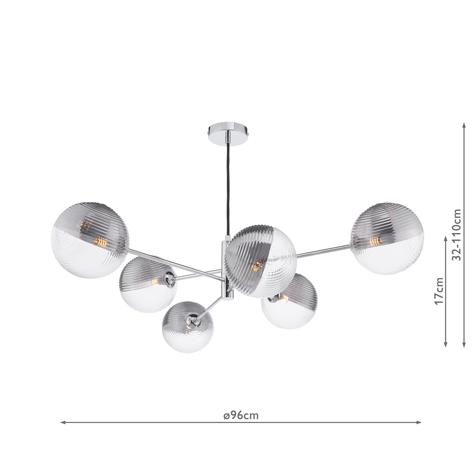 VIG0650-19 Vignette 6 Light Pendant Polished Chrome With Smoked/Clear Ribbed Glass