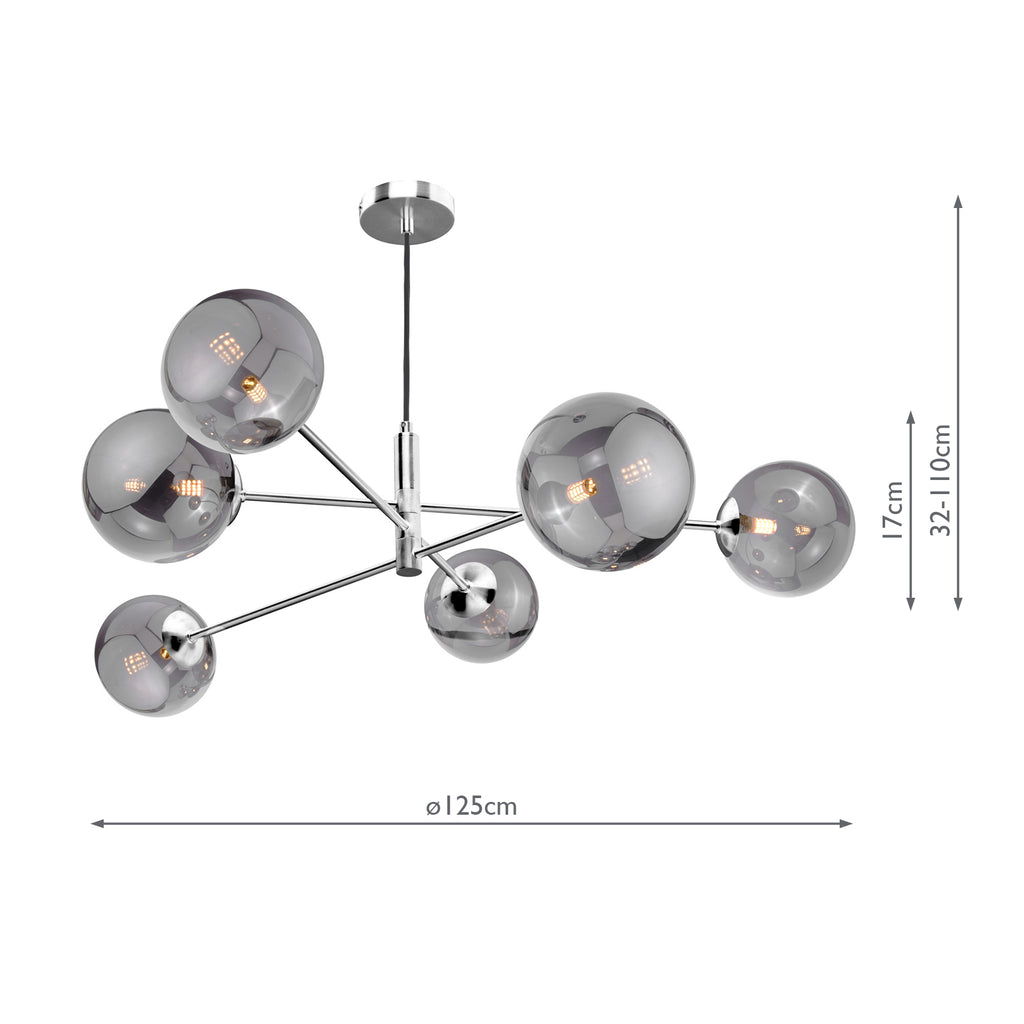 VIG0650-24 Vignette 6 Light Pendant Polished Chrome With Smoked Glass