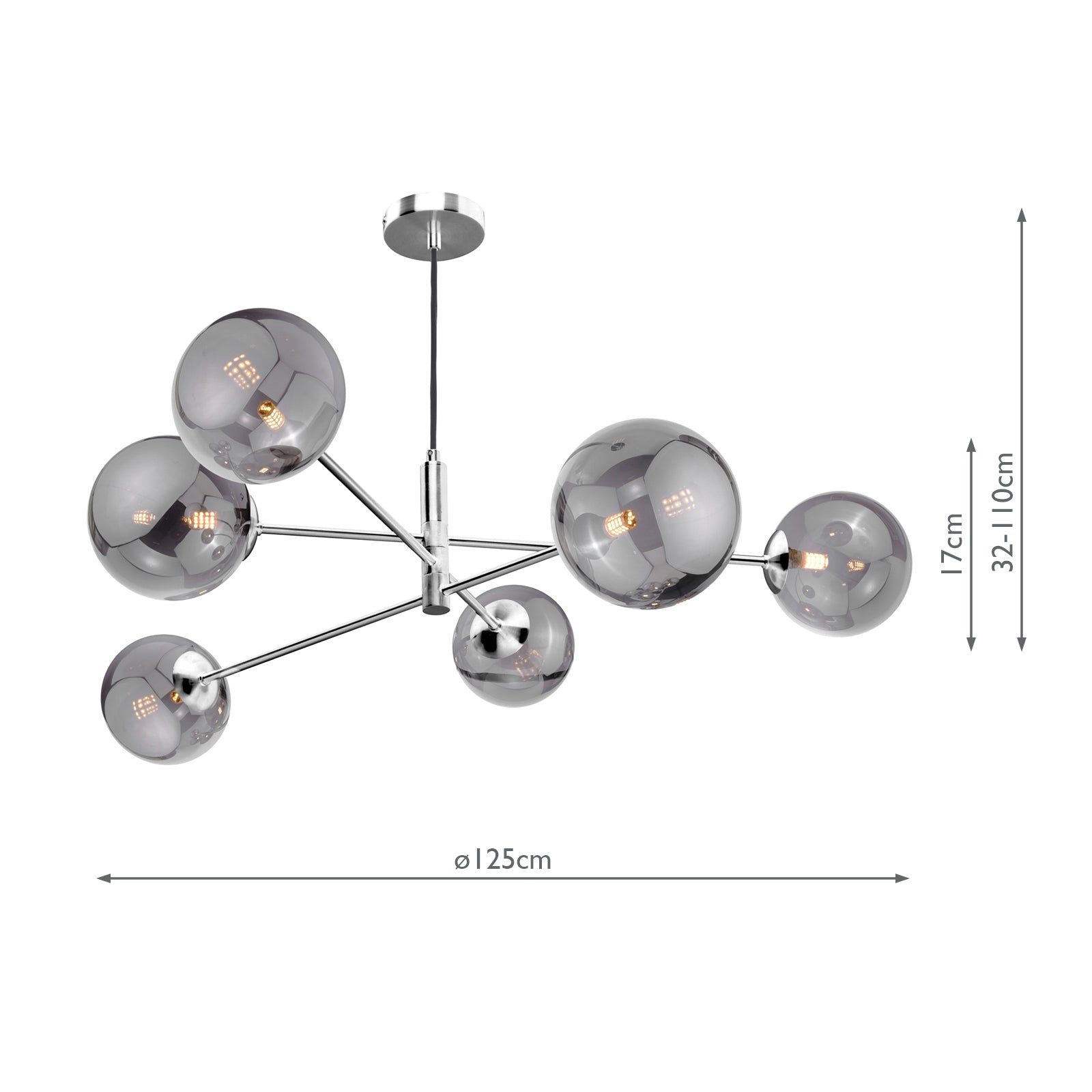 VIG0650-24 Vignette 6 Light Pendant Polished Chrome With Smoked Glass