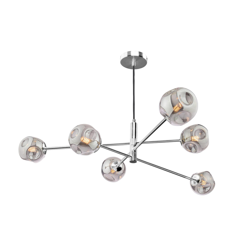 VIG0650-28 Vignette 6 Light Pendant Polished Chrome With Closed Organic Smoked Glass