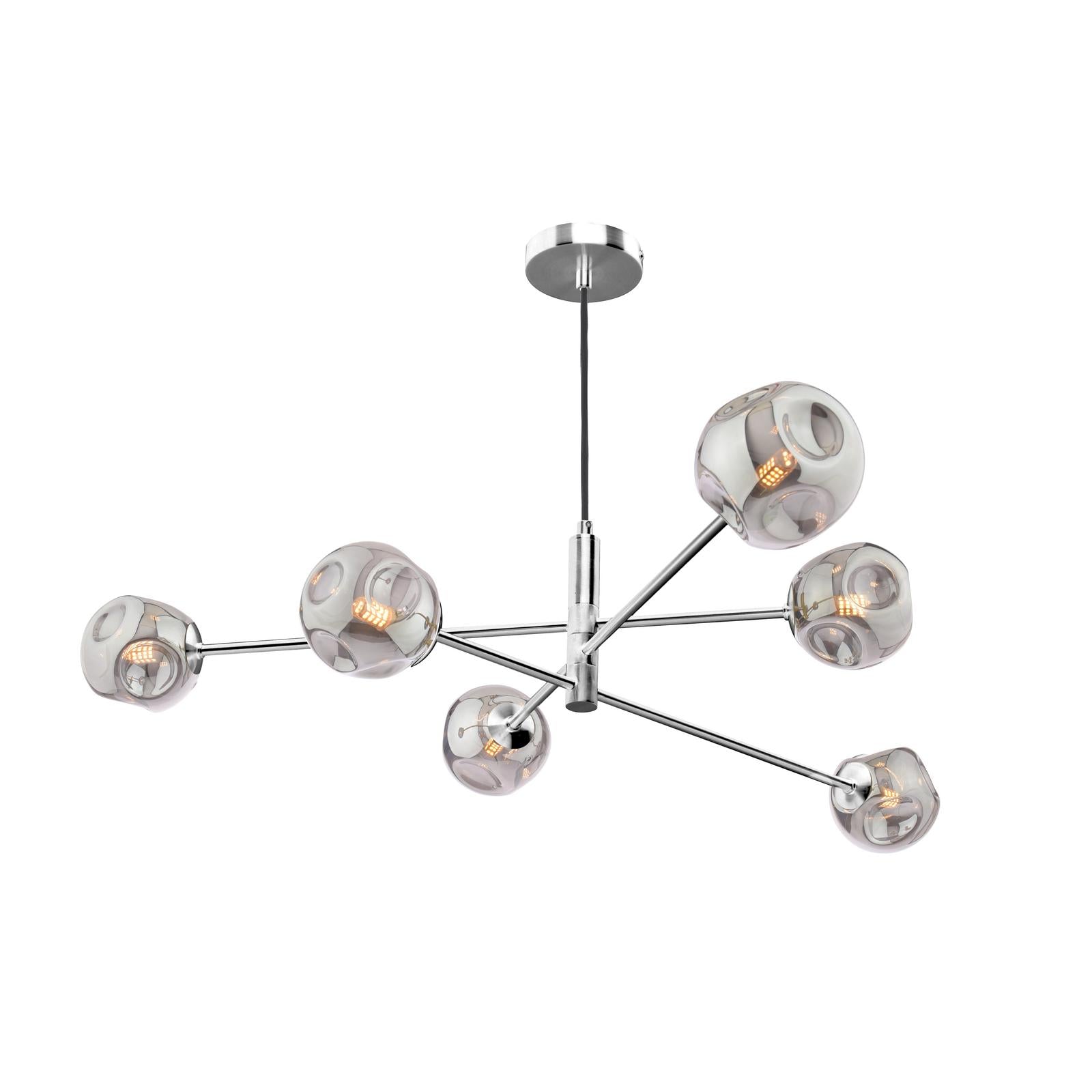 VIG0650-28 Vignette 6 Light Pendant Polished Chrome With Closed Organic Smoked Glass