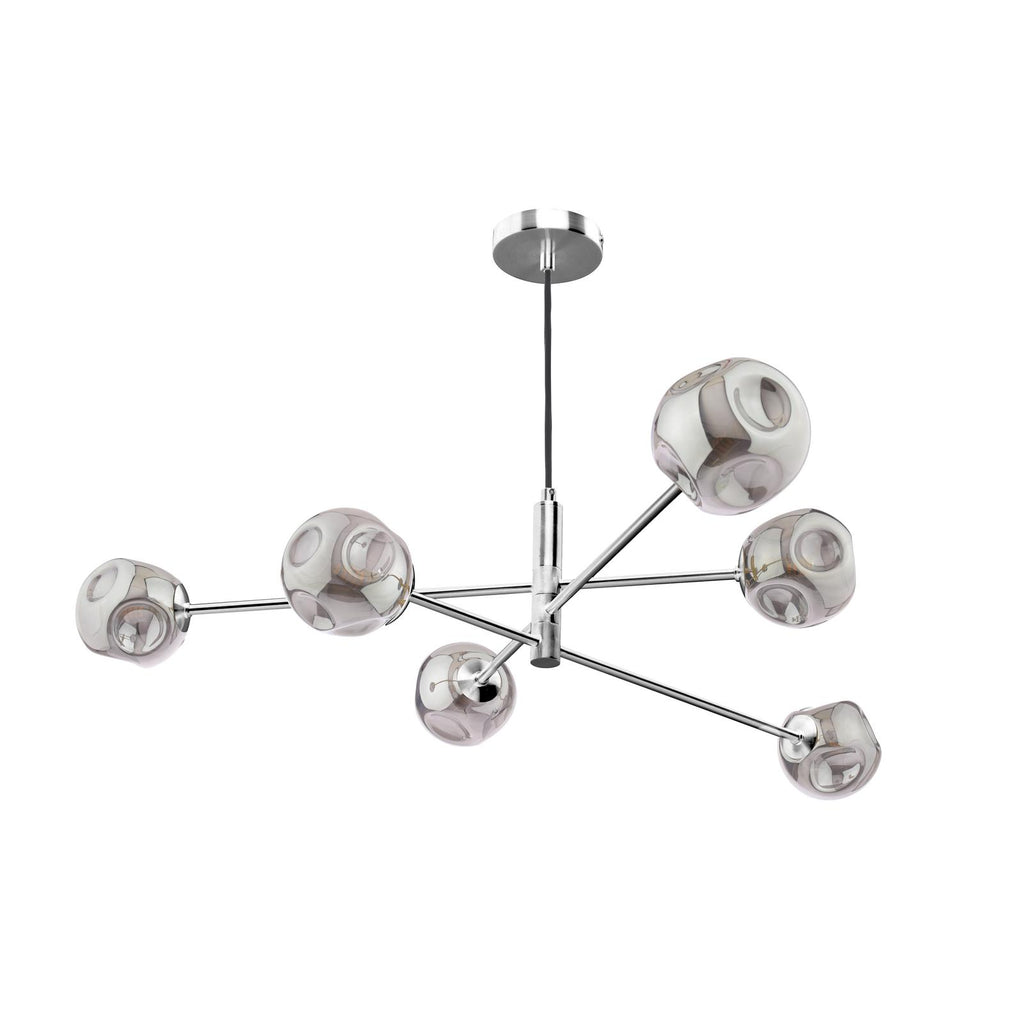 VIG0650-28 Vignette 6 Light Pendant Polished Chrome With Closed Organic Smoked Glass