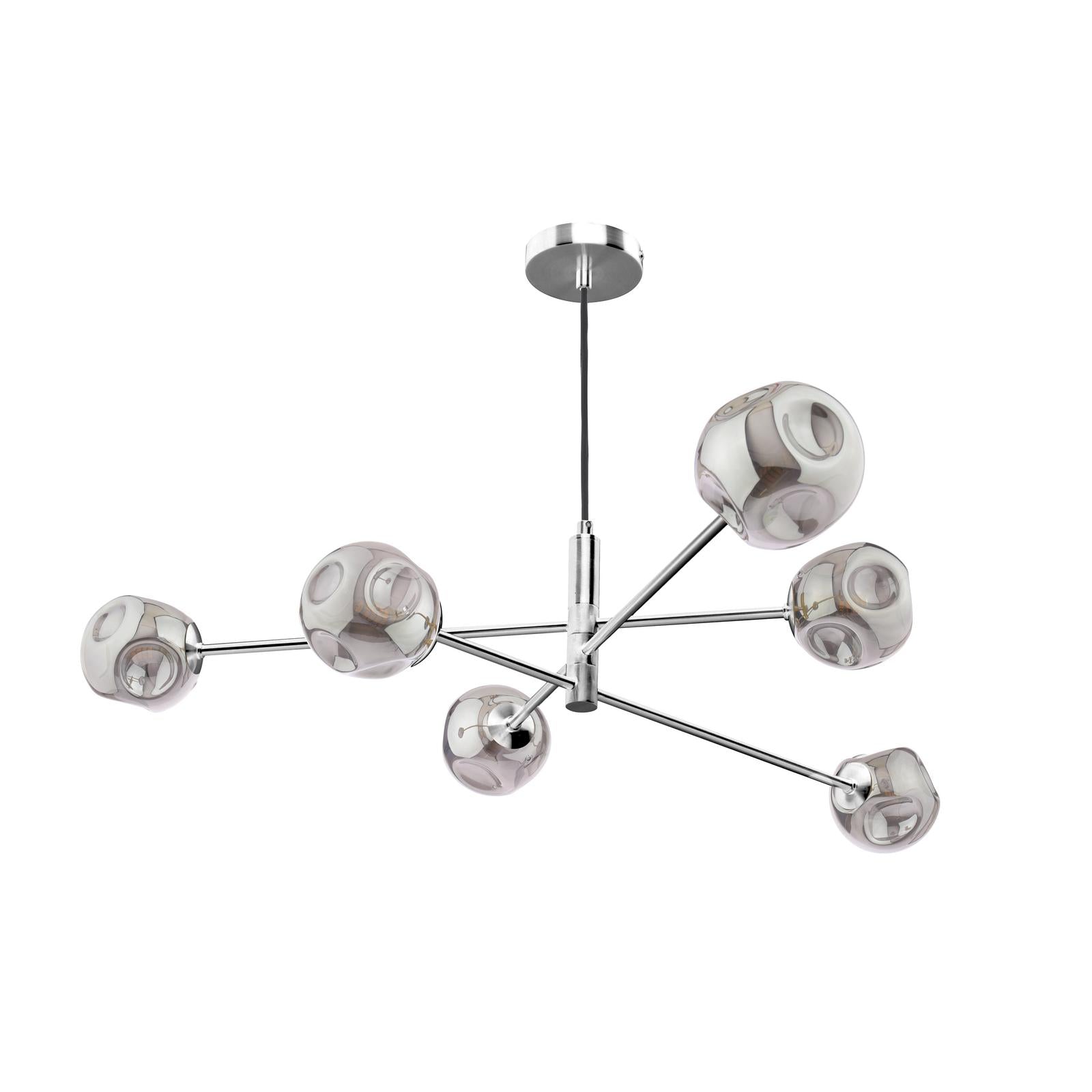 VIG0650-28 Vignette 6 Light Pendant Polished Chrome With Closed Organic Smoked Glass
