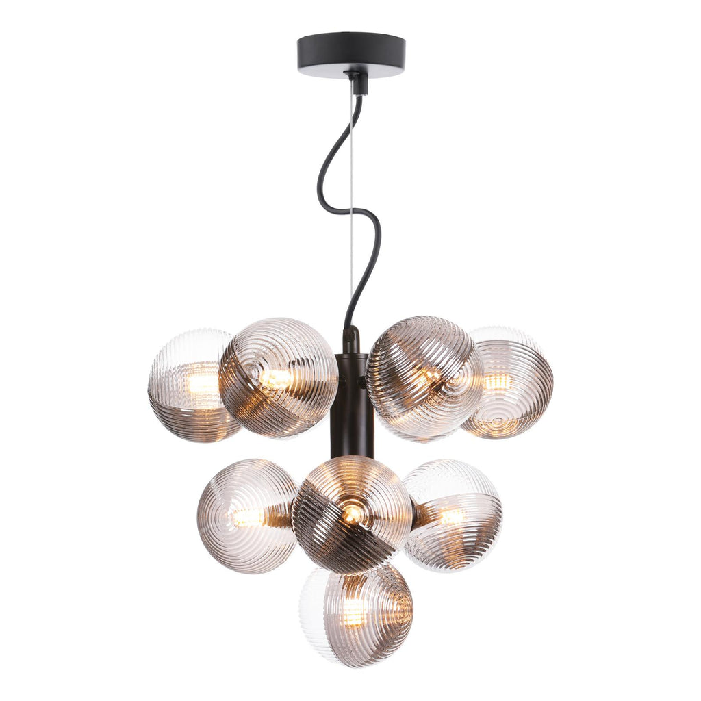 VIN2322-18 Vine 10 Light Pendant Satin Black With Smoked/Clear Ribbed Glass