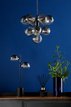 VIN2322-18 Vine 10 Light Pendant Satin Black With Smoked/Clear Ribbed Glass