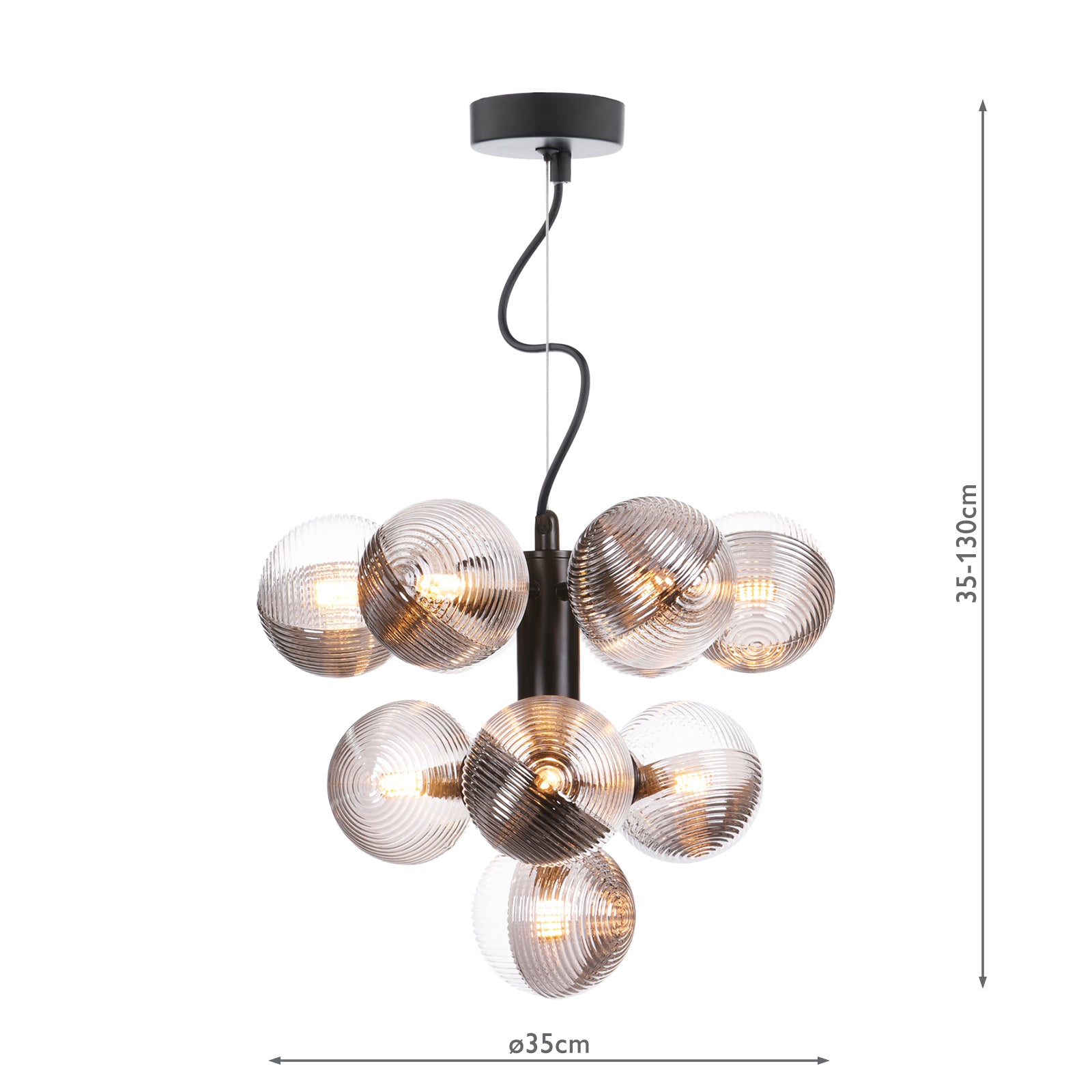 VIN2322-18 Vine 10 Light Pendant Satin Black With Smoked/Clear Ribbed Glass