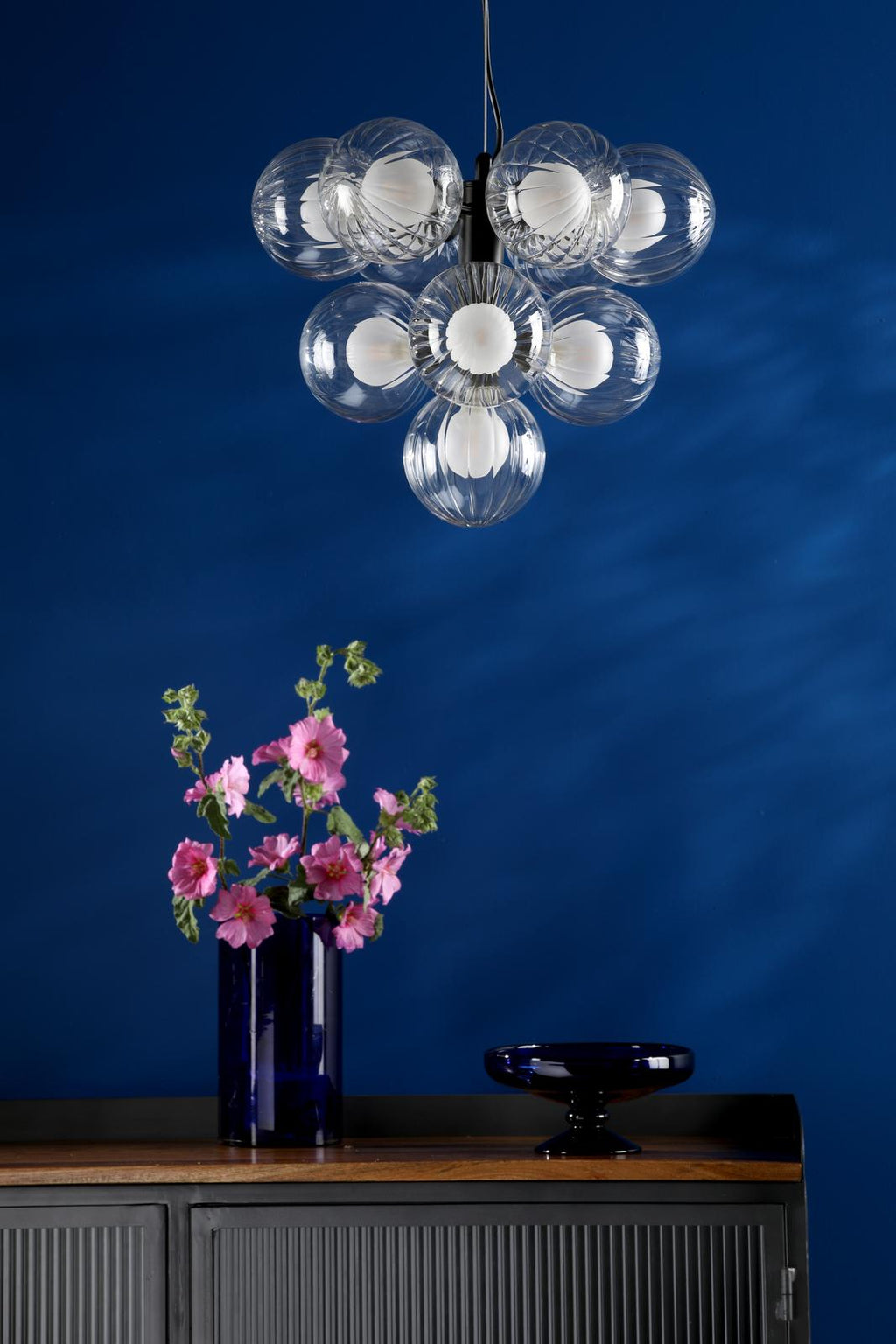 VIN2322-20 Vine 10 Light Pendant Satin Black With Clear/Opal Glass