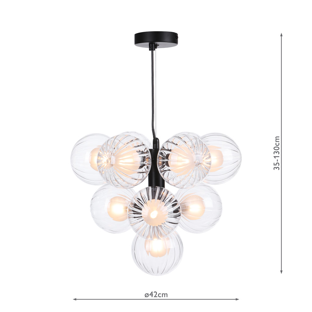 VIN2322-20 Vine 10 Light Pendant Satin Black With Clear/Opal Glass