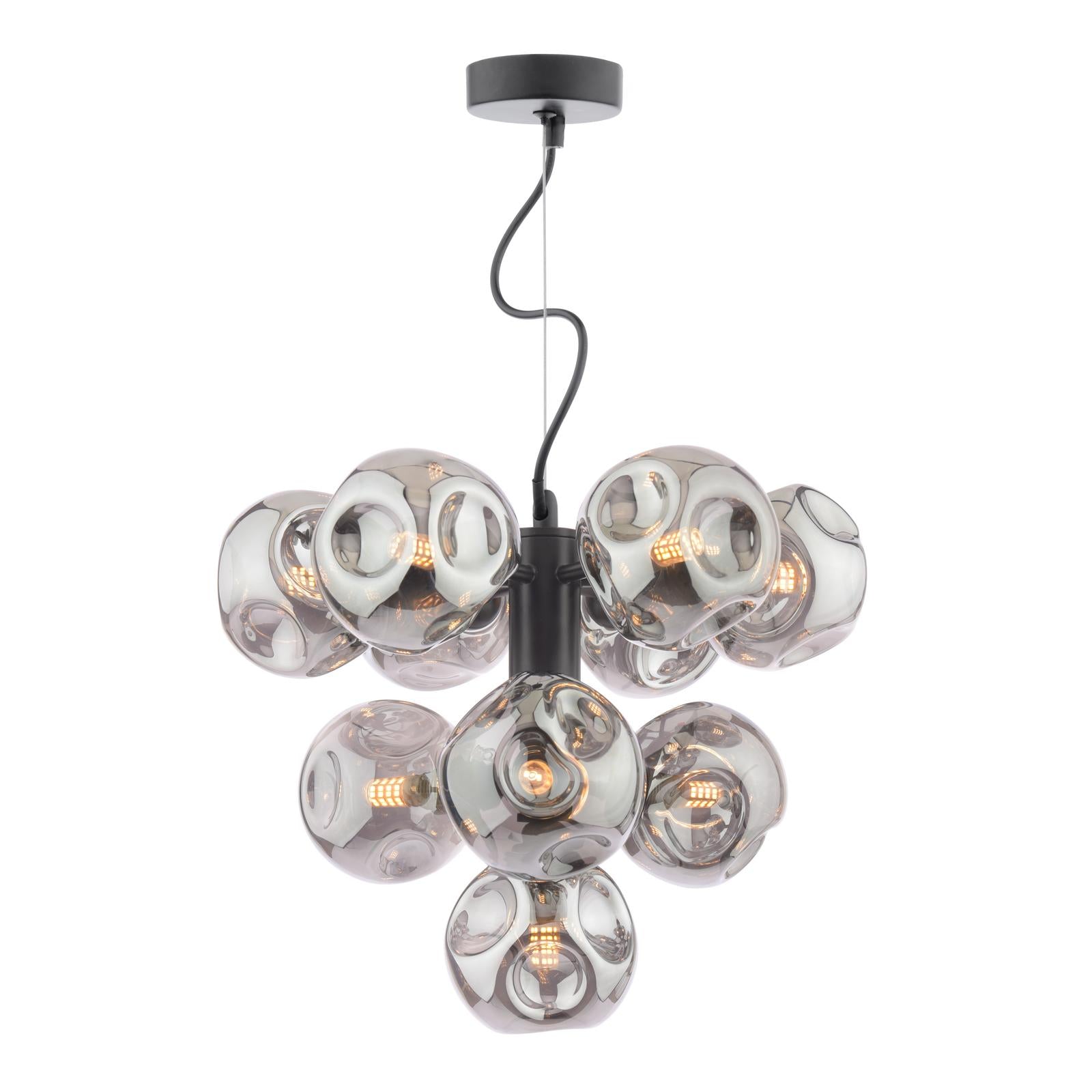 VIN2322-28 Vine 10 Light Pendant Satin Black With Closed Organic Smoked Glass