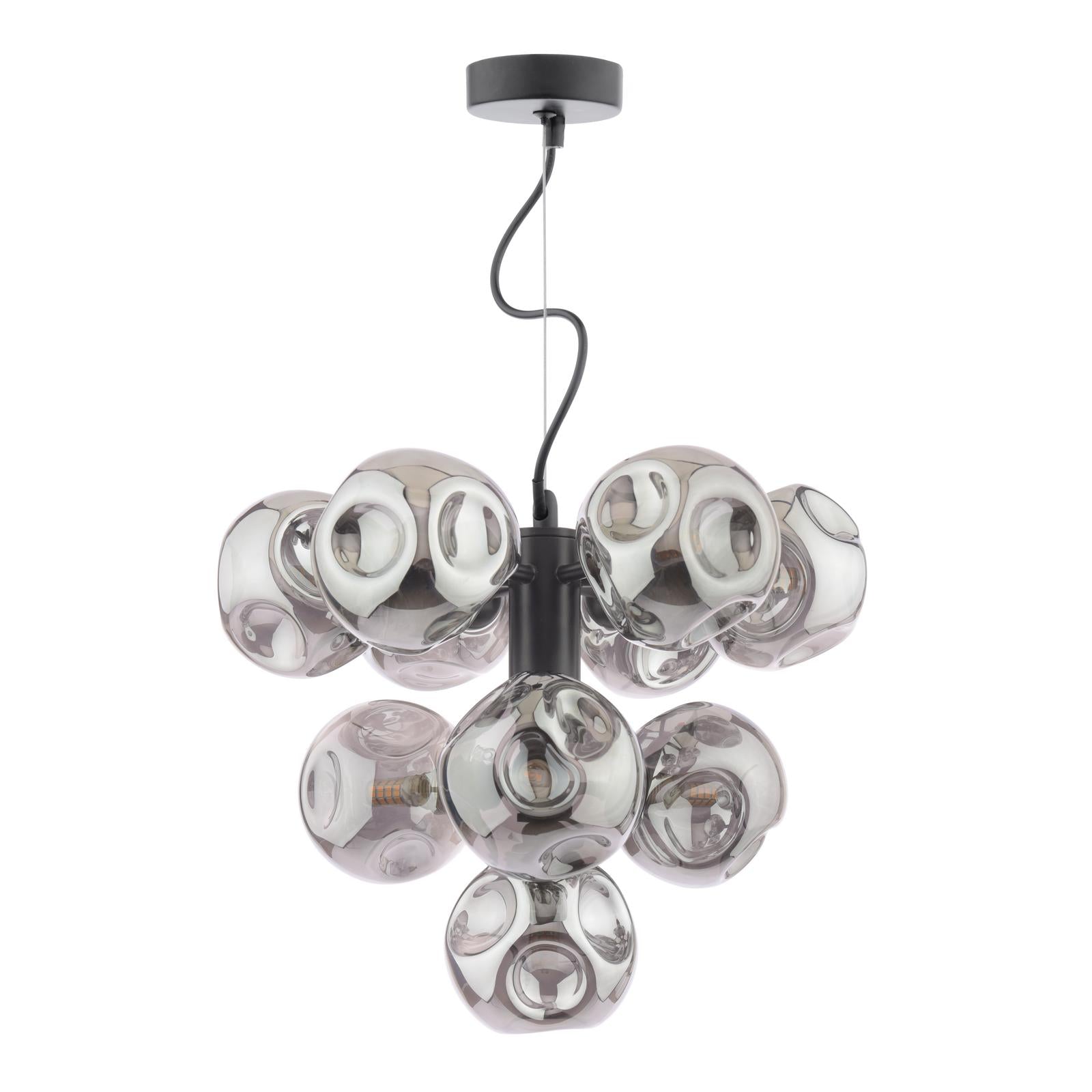 VIN2322-28 Vine 10 Light Pendant Satin Black With Closed Organic Smoked Glass