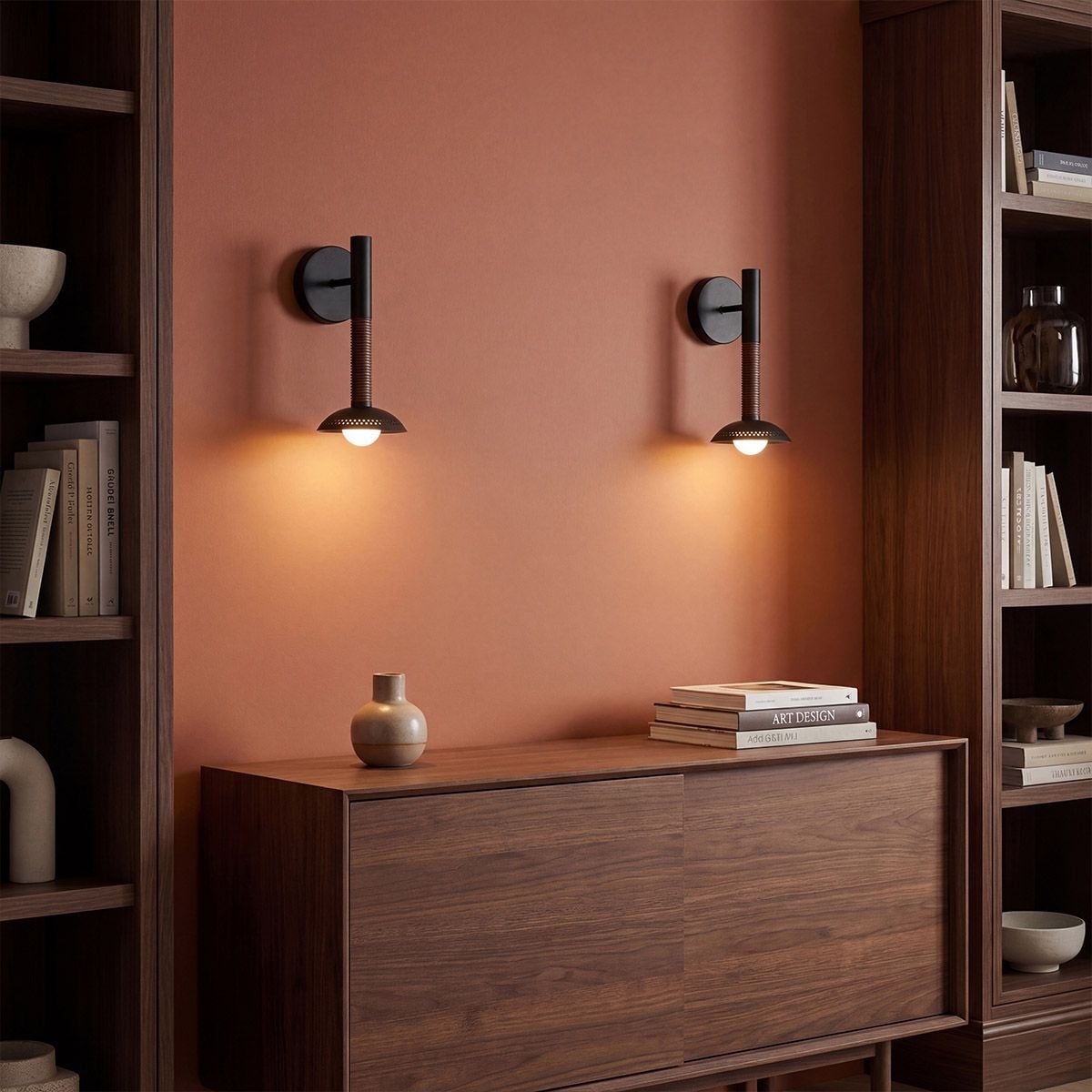 ALM-ARDEN-LED-1WB-MB Arden 1 Light LED Wall Light  Matte Black, Walnut Wood Veneer