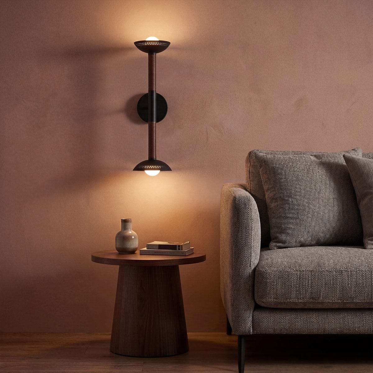 ALM-ARDEN-LED-2WB-MB Arden 2 Light LED Wall Light  Matte Black, Walnut Wood Veneer