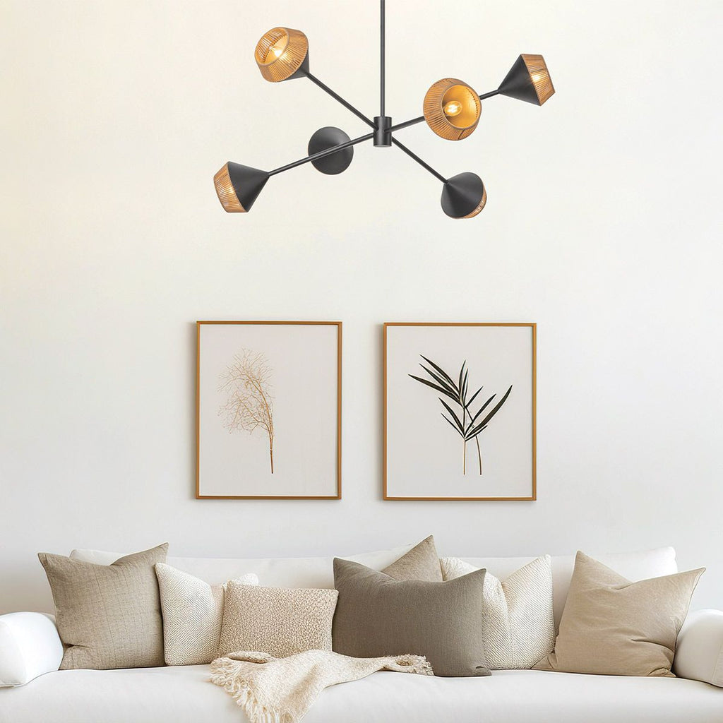 ALM-DAPHNE6-MB Alora Mood Daphne 6 lt Chandelier Matte Black & Natural