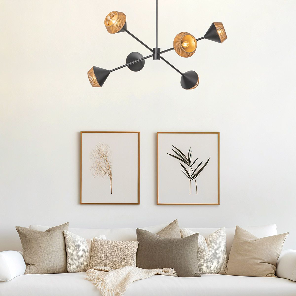 ALM-DAPHNE6-MB Alora Mood Daphne 6 lt Chandelier Matte Black & Natural