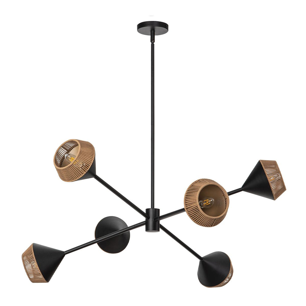 ALM-DAPHNE6-MB Alora Mood Daphne 6 lt Chandelier Matte Black & Natural