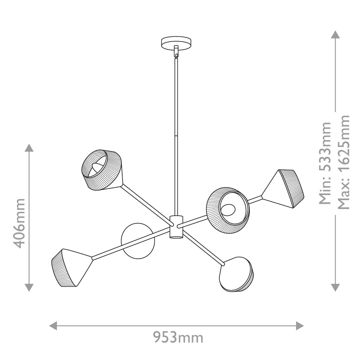 ALM-DAPHNE6-MB Alora Mood Daphne 6 lt Chandelier Matte Black & Natural