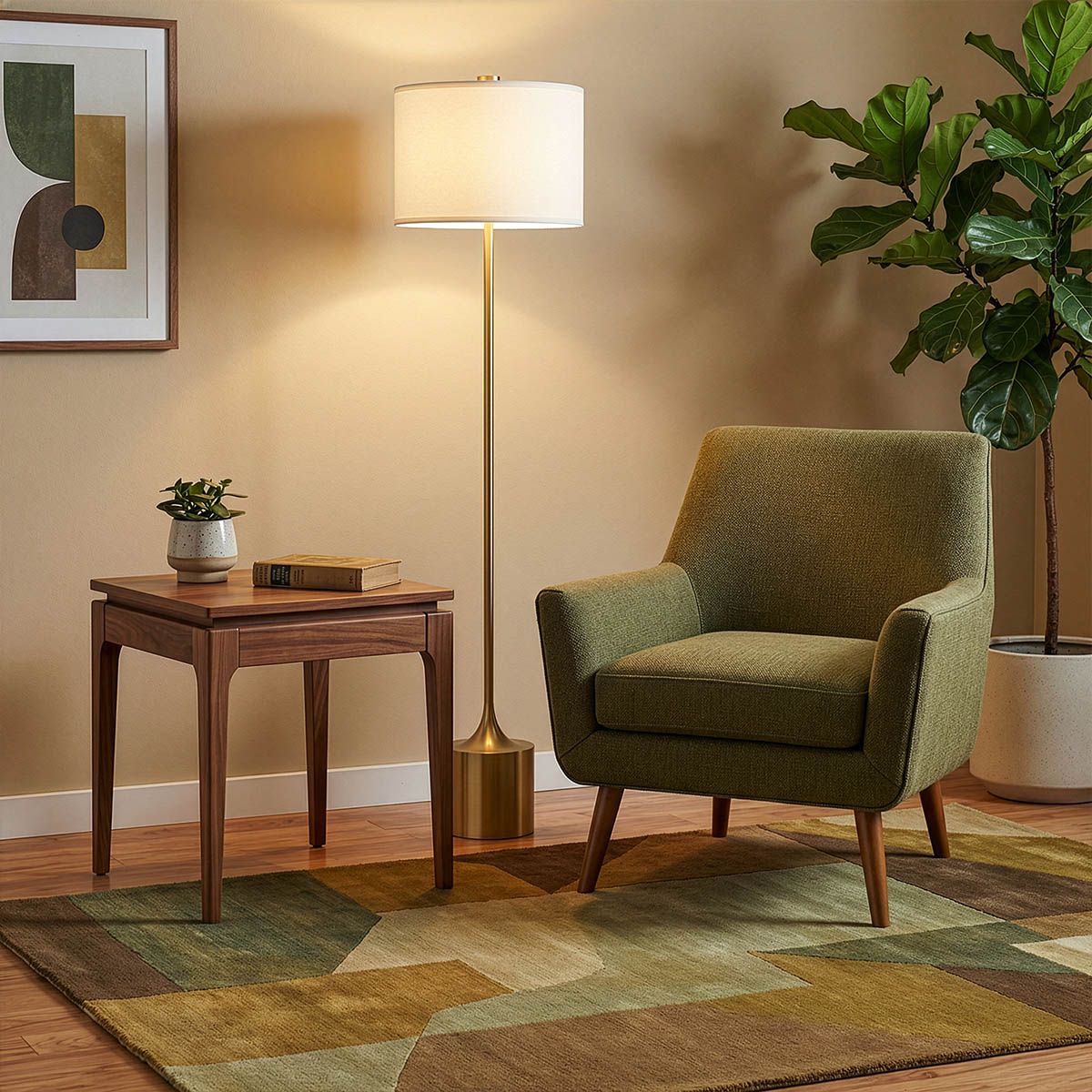 ALM-ISSA-FL-BG Issa 1 Light Floor  Lamp Brushed Gold, Ivory Linen