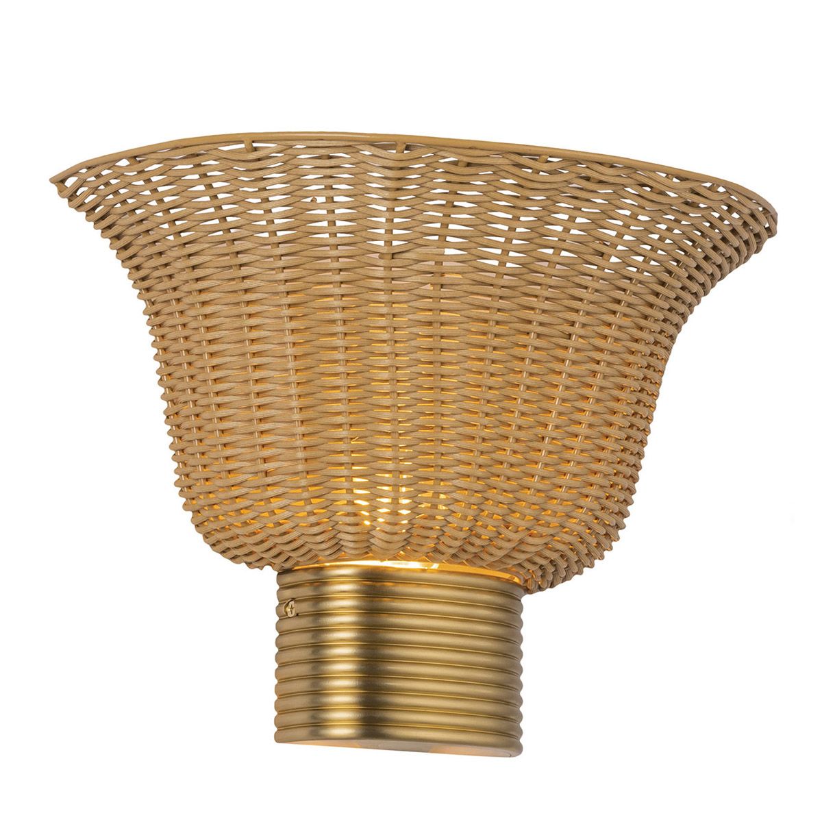 ALM-KAI-2WU-BG Kai 2 Light Wall Light  Brushed Gold & Rattan