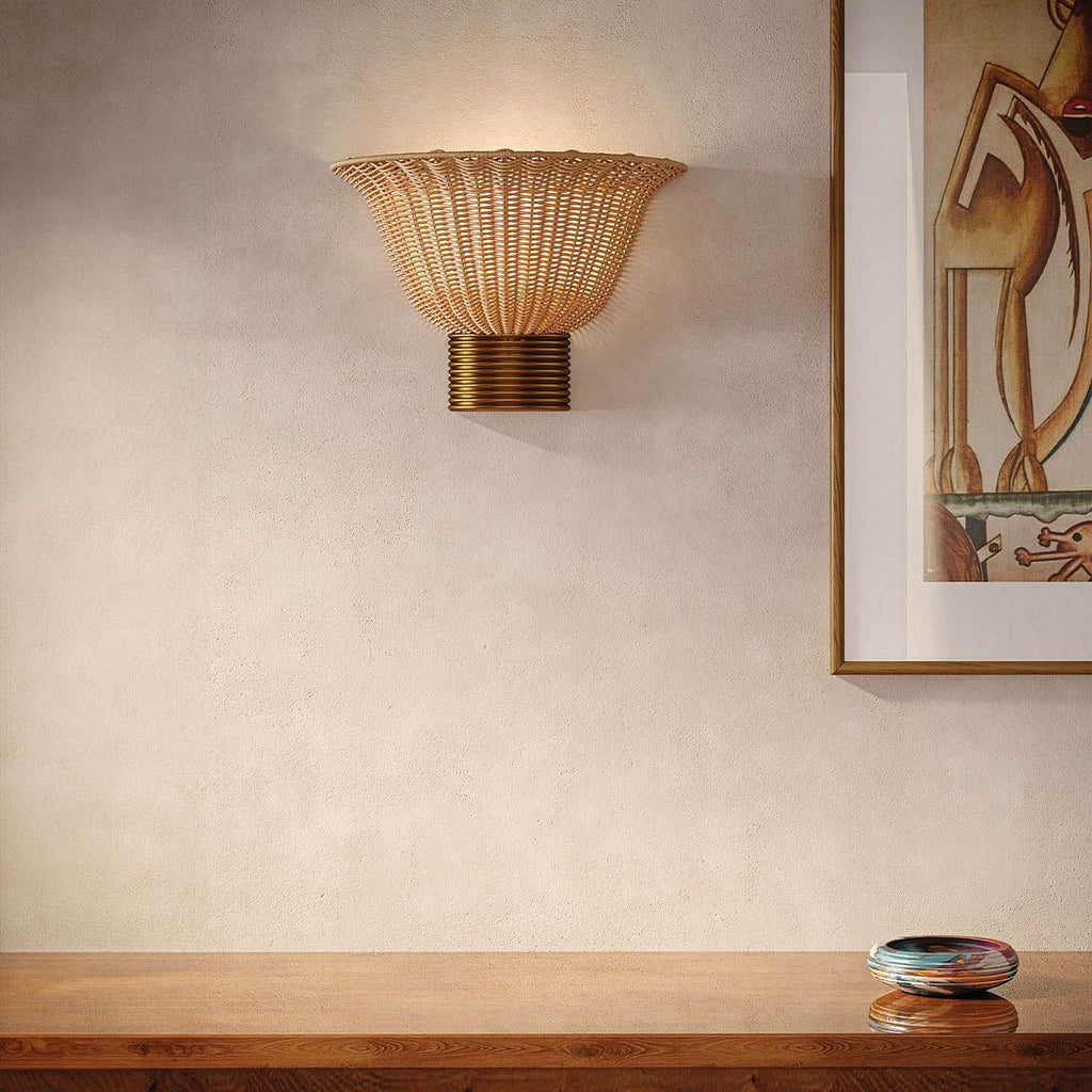ALM-KAI-2WU-BG Kai 2 Light Wall Light  Brushed Gold & Rattan