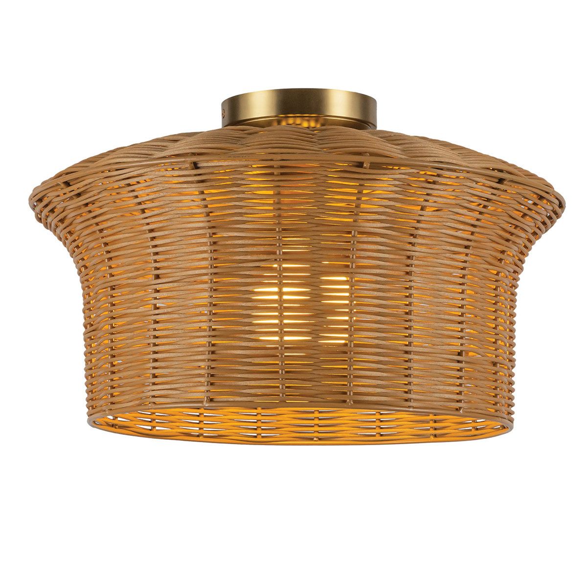 ALM-KAI-F-BG Kai 1 Light Flush Brushed Gold & Rattan