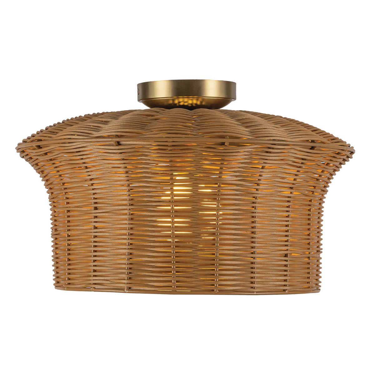 ALM-KAI-F-BG Kai 1 Light Flush Brushed Gold & Rattan
