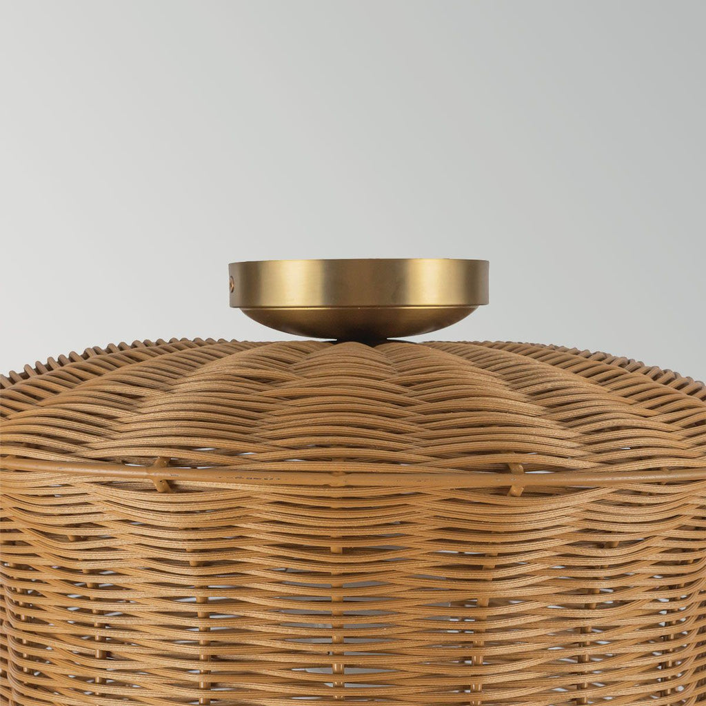 ALM-KAI-F-BG Kai 1 Light Flush Brushed Gold & Rattan